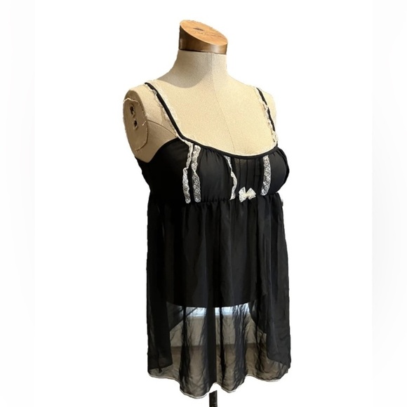 Victoria's Secret Other - Rare Vintage Victoria’s Secret Sheer Mesh Lace Trim Babydoll Black and White, M